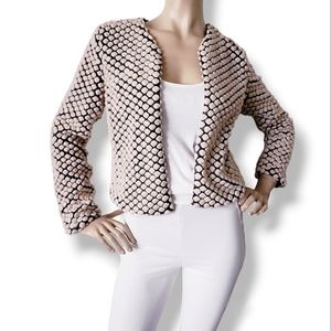 Honey Punch Ivory & Black Dotted Woolen Textured Jacket